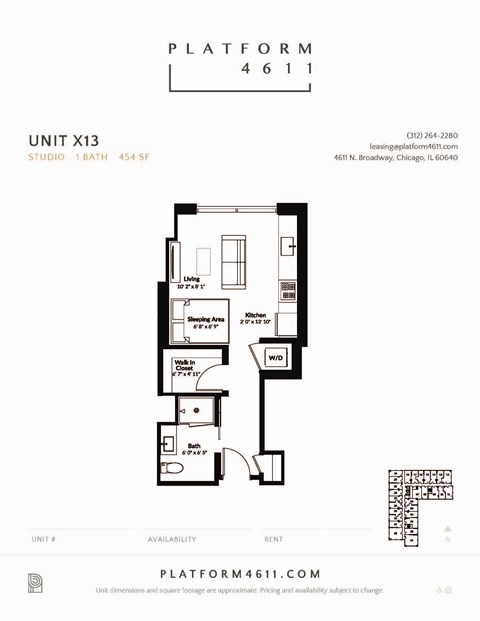 Floor plan for studio, 1 bath, 452 sqft